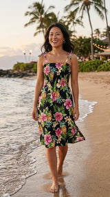 Pineapple Hibiscus Smocked Tube Dress