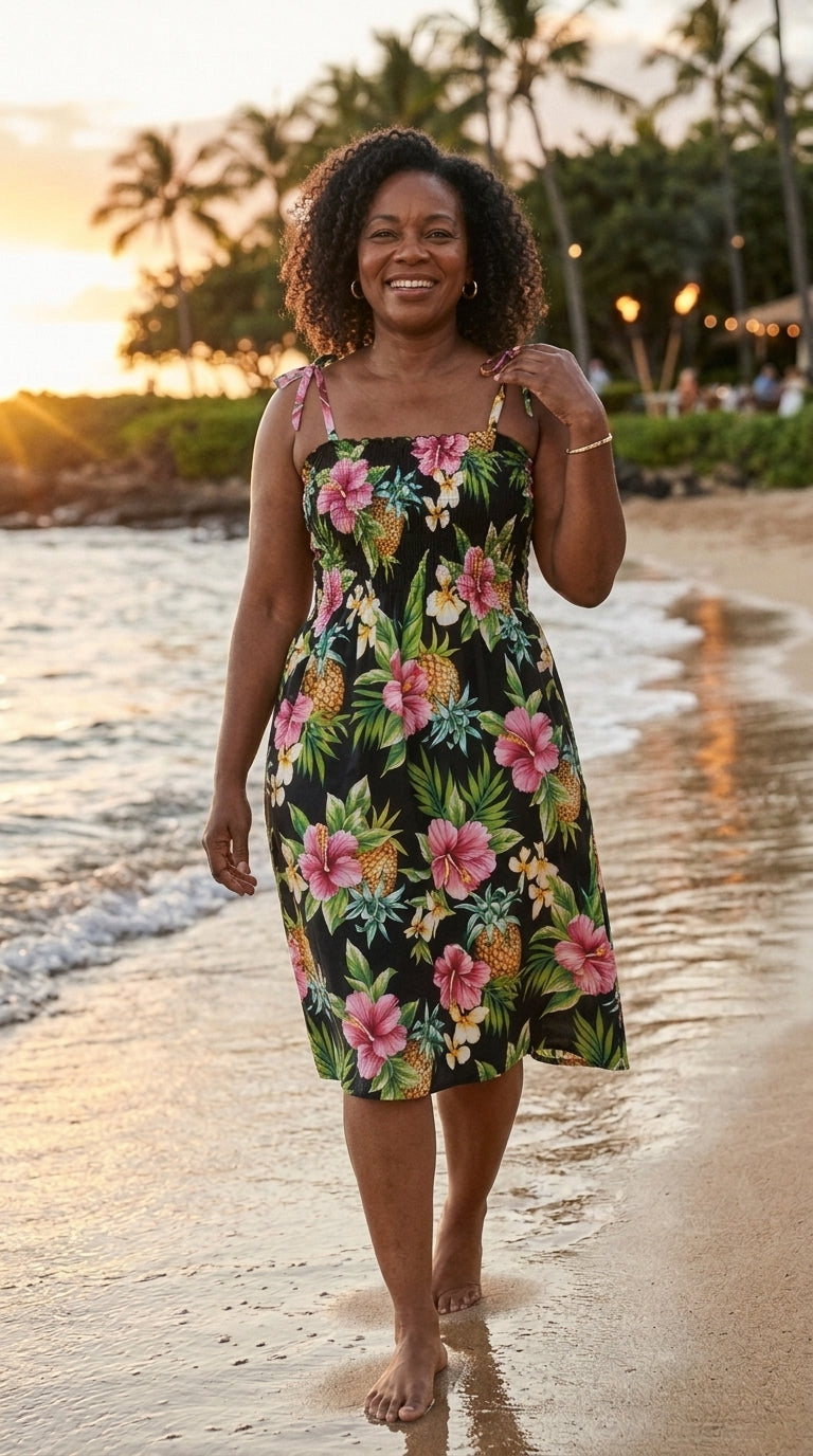 Pineapple Hibiscus Smocked Tube Dress