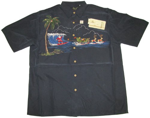 Surfing Santa Dropping In Embroidered Shirt — Men's Embroidered Shirts — MauiShirts (view 10)