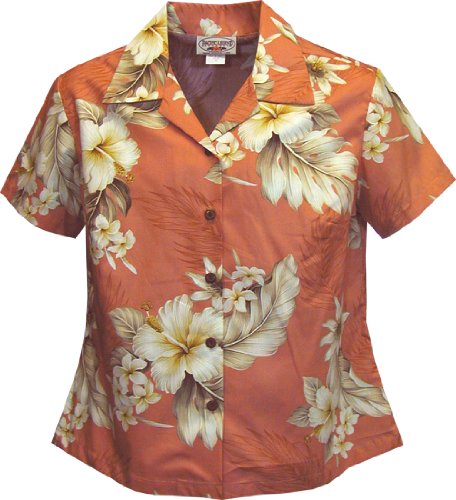 Plumeria Hibiscus Feather Fern Women's Fitted Shirt — Women's Cotton Shirts — MauiShirts (view 6)