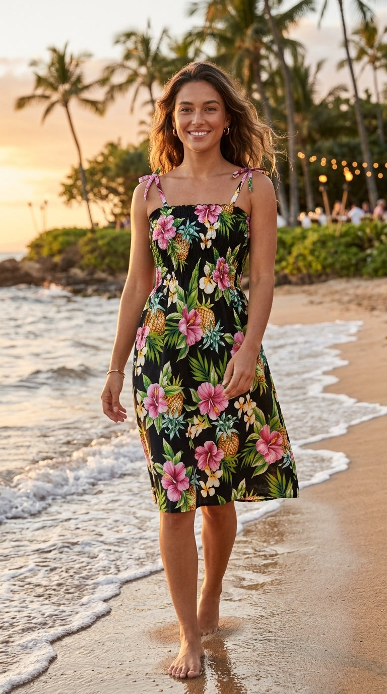 Pineapple Hibiscus Smocked Tube Dress