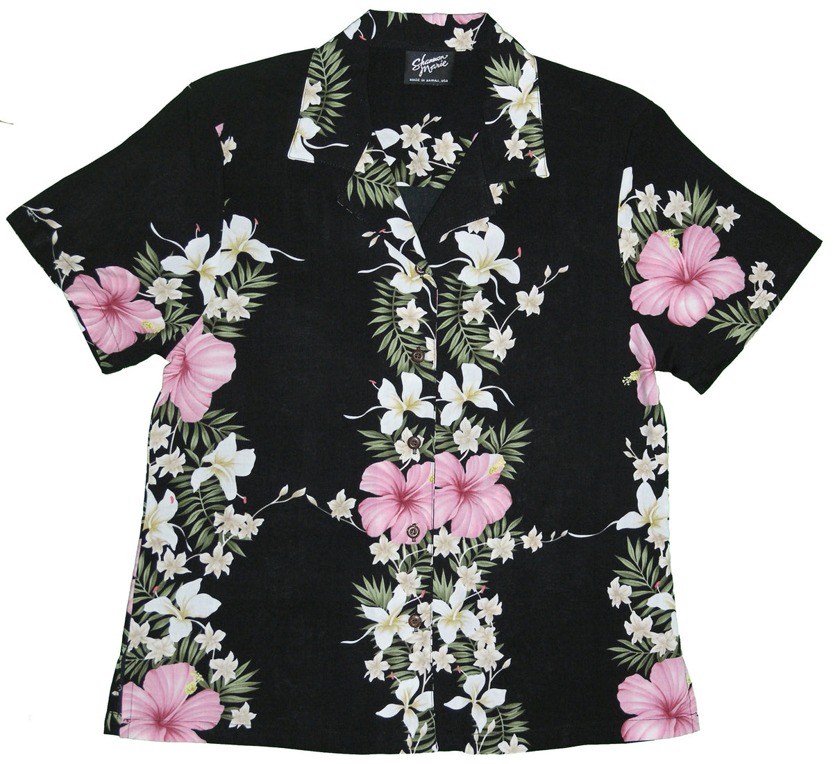 RJC Paradise Lei Panel Women's Hawaiian Camp Shirt – Rayon, Made in Hawaii