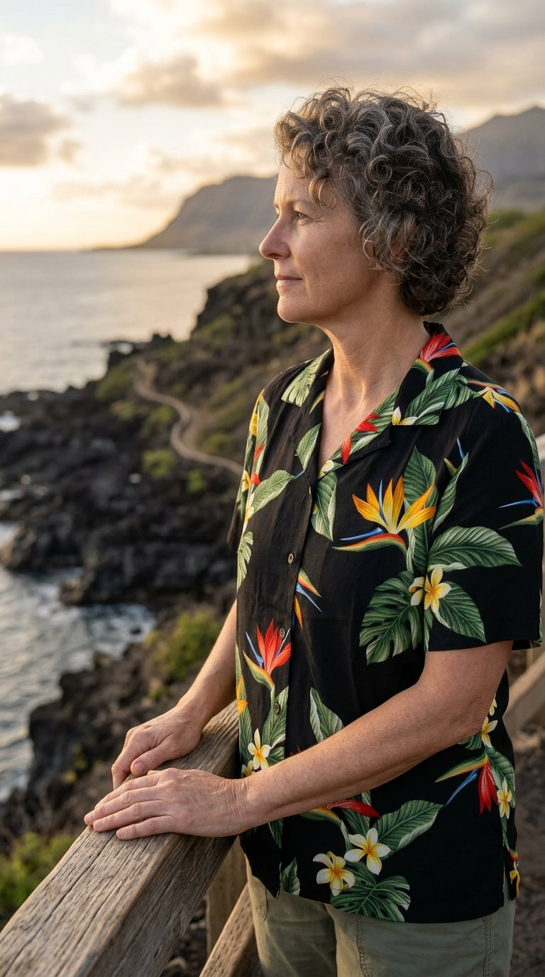 RJC Bird of Paradise Display Women's Hawaiian Camp Shirt – Rayon, Made in Hawaii