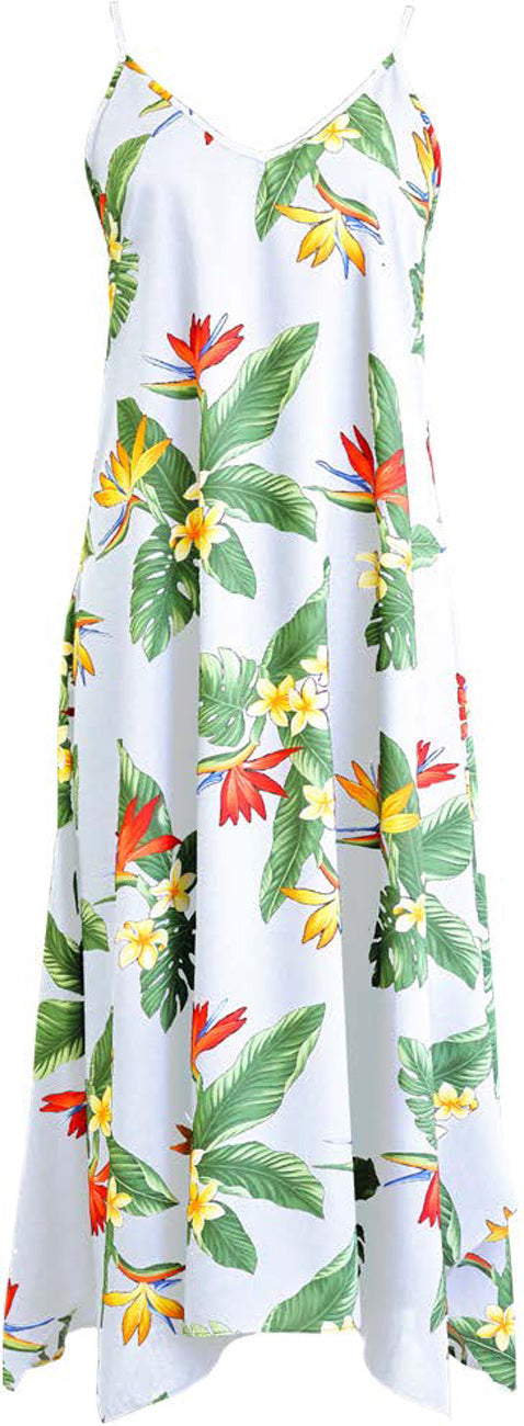 Bird of Paradise Display Scarf Hem Long Dress