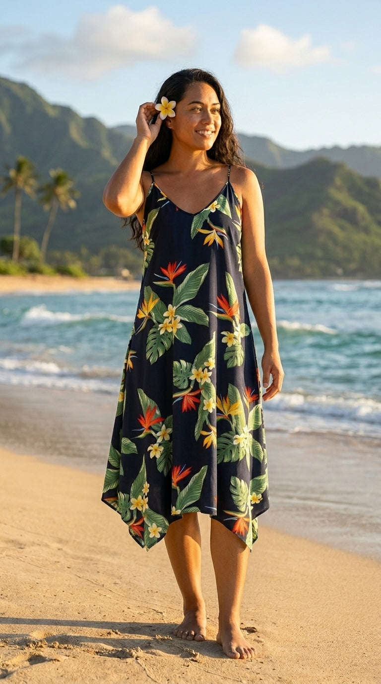 Bird of Paradise Display Scarf Hem Long Dress — Women's Long Dresses — RJC Puanani (view 6)