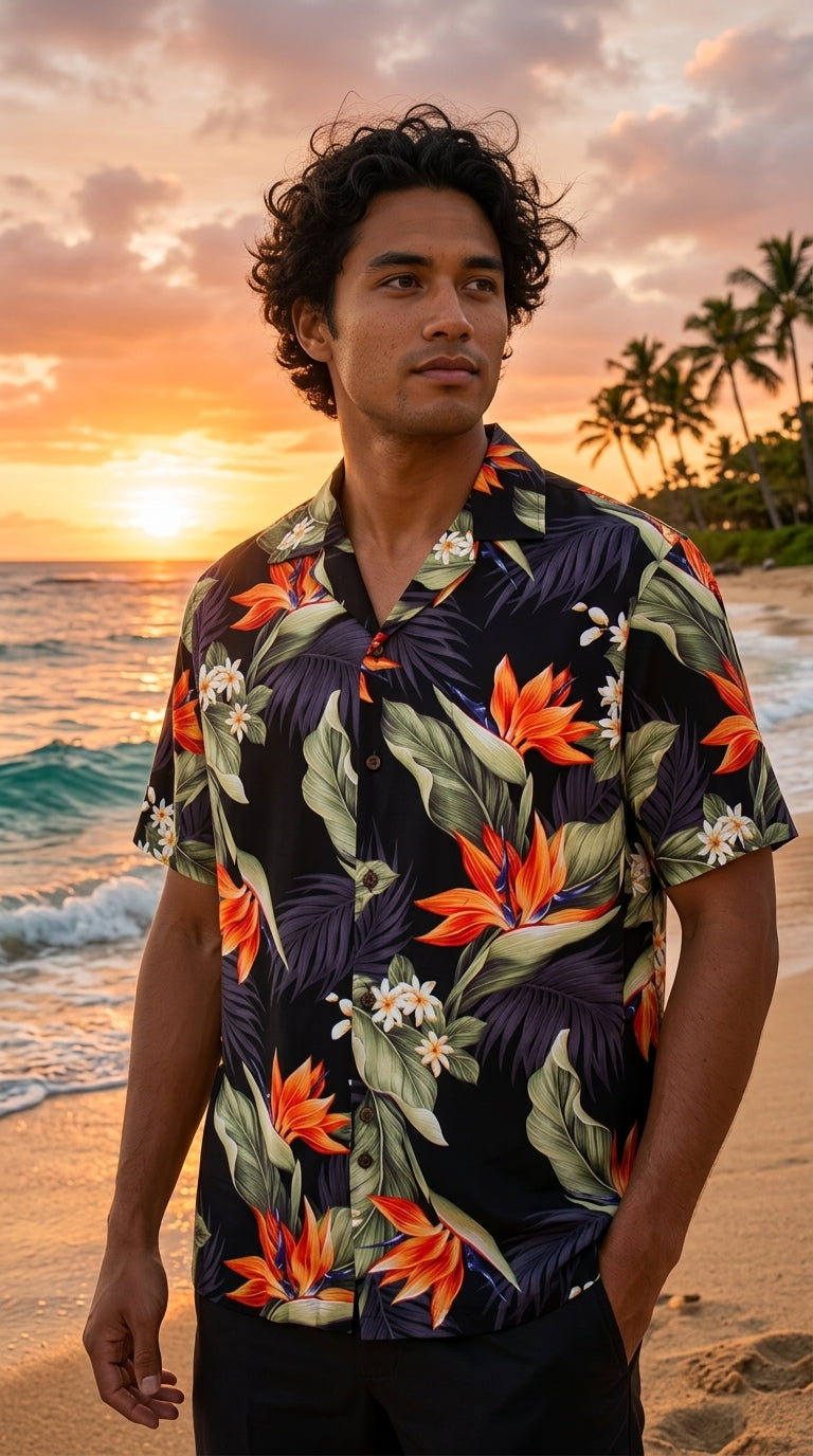 Bird of Paradise Plumeria Men's Shirt — Men's Cotton Shirts — Pacific Legend (view 5)