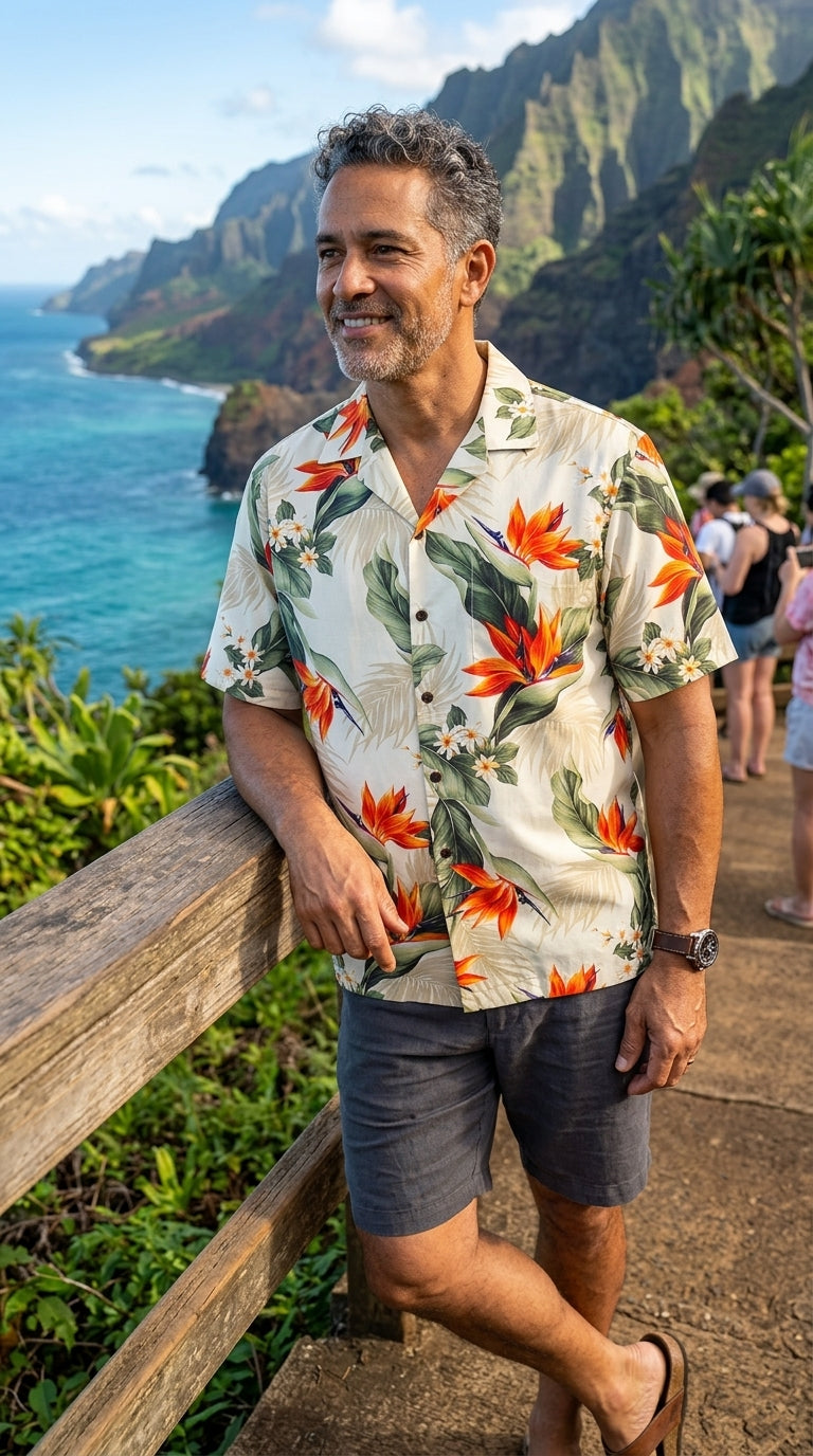 Bird of Paradise Plumeria Men's Shirt — Men's Cotton Shirts — Pacific Legend (view 7)
