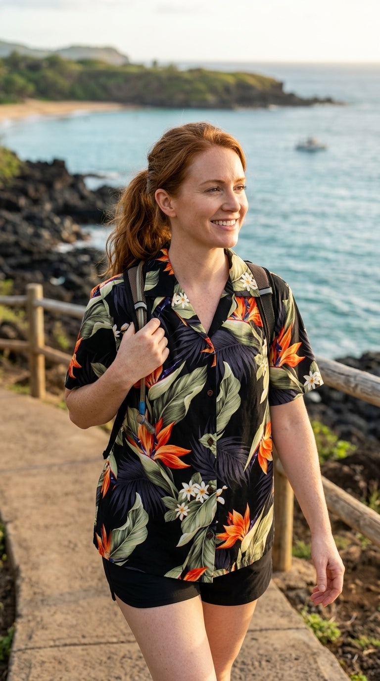 Bird of Paradise Plumeria Women's Shirt — Women's Cotton Shirts — Paradise Found (view 4)