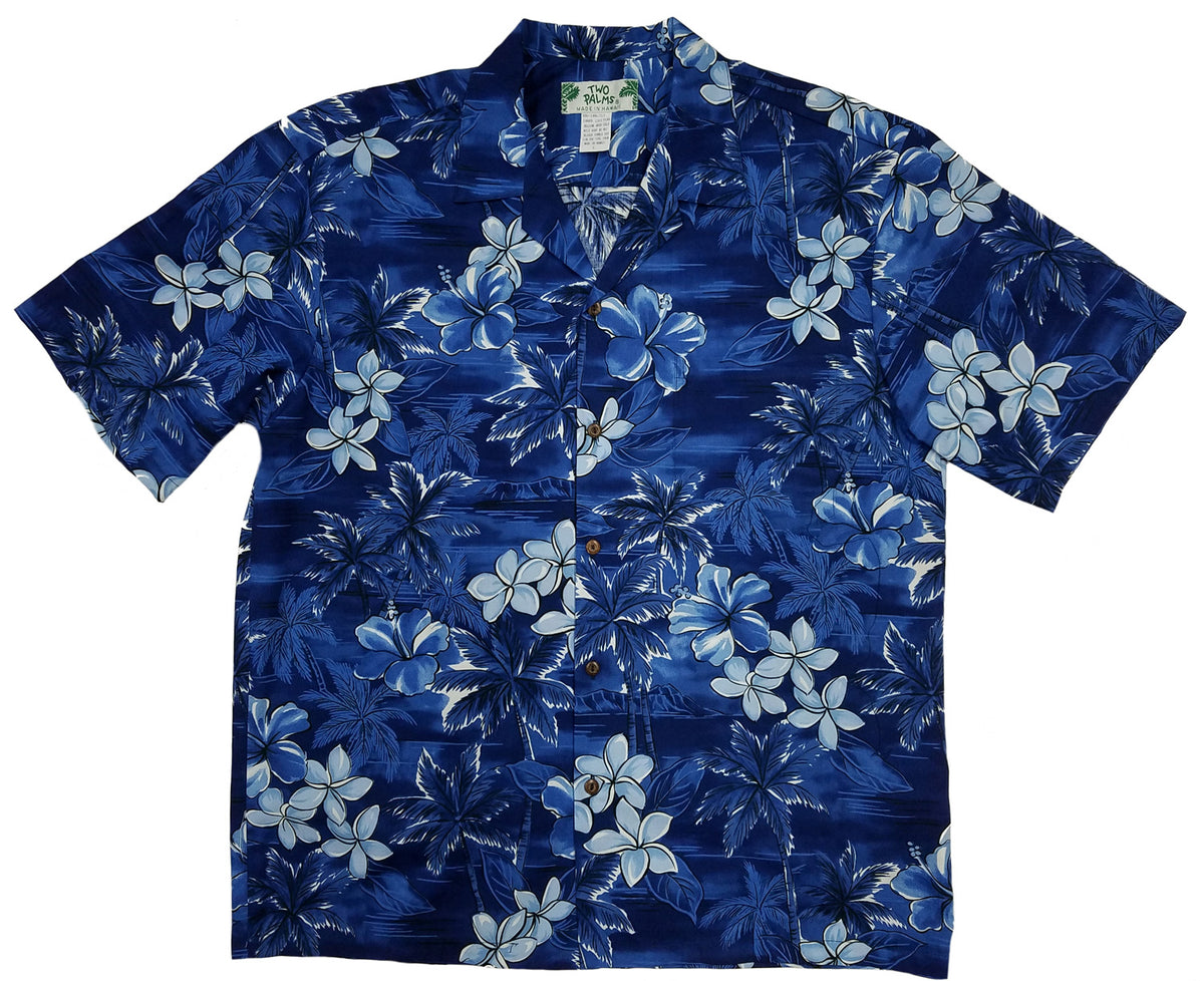 Blue Hawaii Plumeria men's Hawaiian shirt