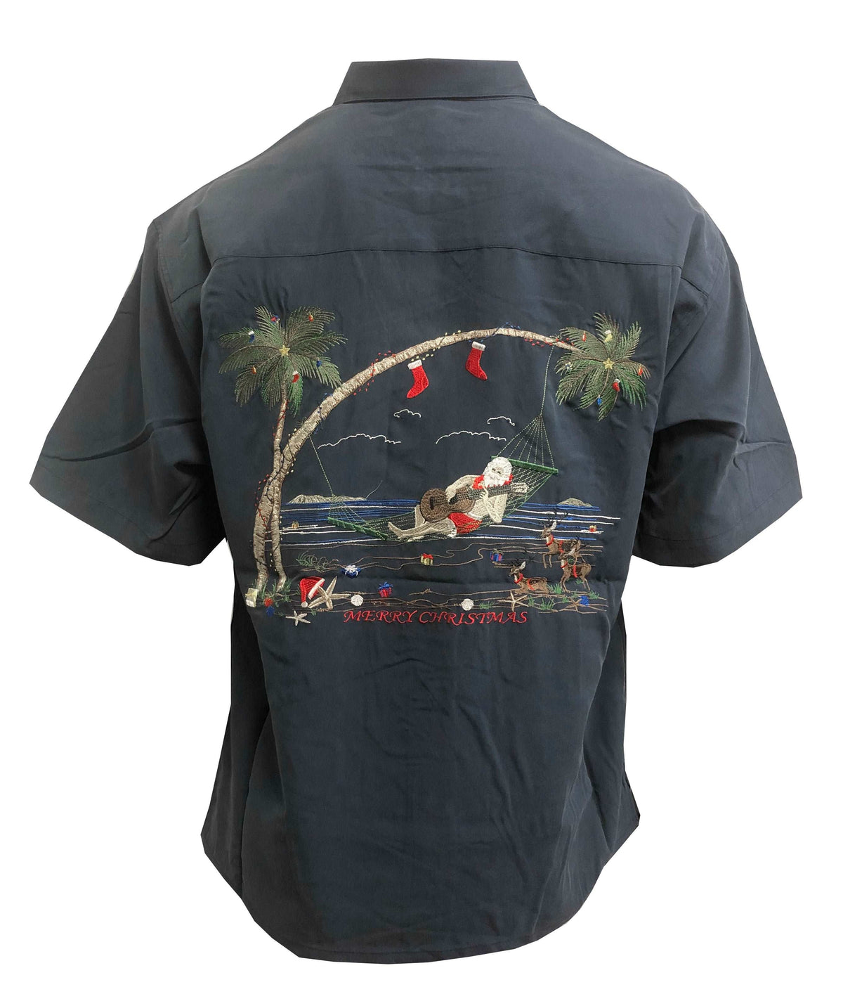 Santas Paradise Tunes Embroidered Shirt — Men's Embroidered Shirts — BAMBOO CAY (view 3)