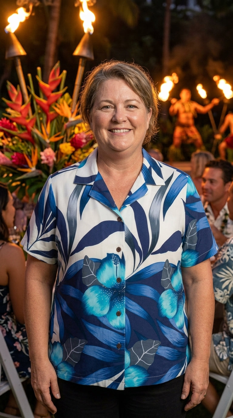 RJC Delightful Hibiscus Women's Hawaiian Camp Shirt – Rayon, Made in Hawaii