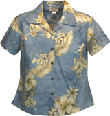 Plumeria Hibiscus Feather Fern Women's Fitted Shirt — Women's Cotton Shirts — MauiShirts (view 3)
