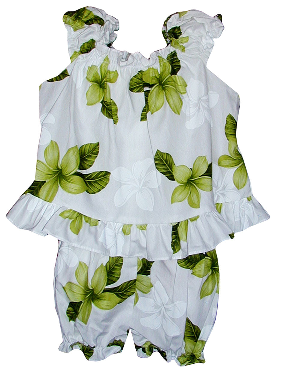Single Tone Plumeria Puff Sleeve 2pc — Girls Cabana Sets — MauiShirts (view 3)