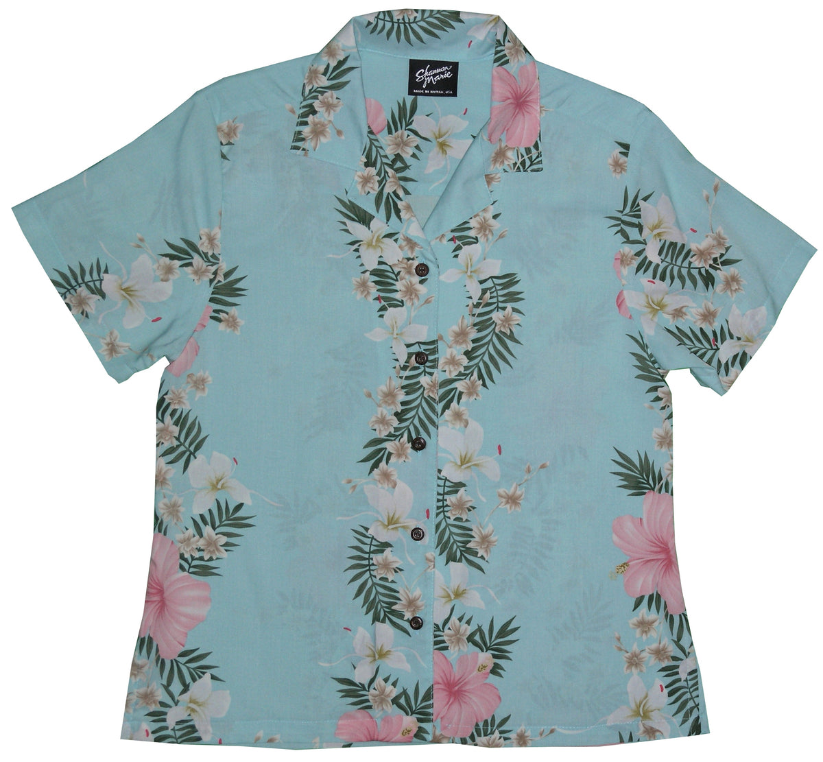 RJC Paradise Lei Panel Women's Hawaiian Camp Shirt – Rayon, Made in Hawaii