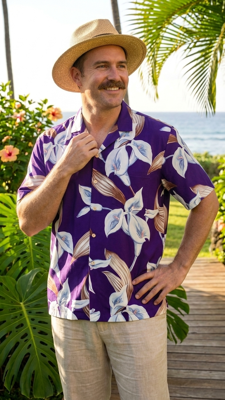 Paradise Found Men's Tom Selleck Magnum PI Calla Lily Hawaiian Shirt