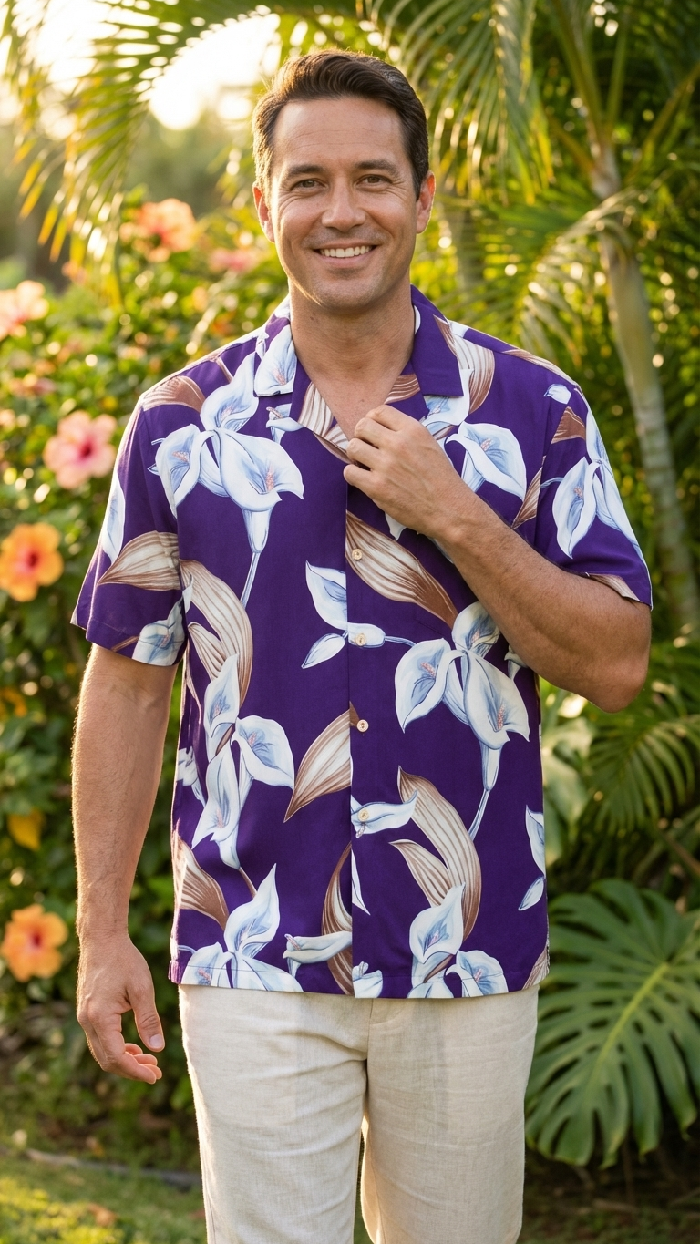 Paradise Found Men's Tom Selleck Magnum PI Calla Lily Hawaiian Shirt