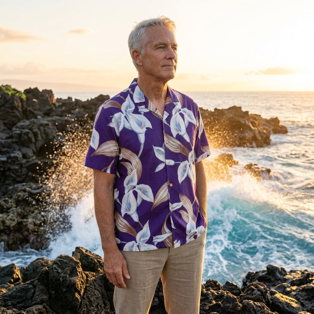 Paradise Found Men's Tom Selleck Magnum PI Calla Lily Hawaiian Shirt