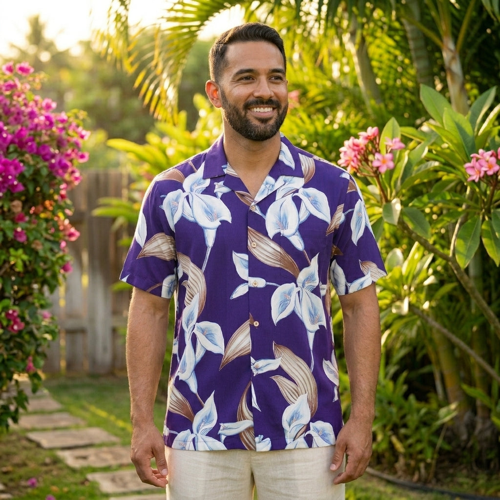 Paradise Found Men's Tom Selleck Magnum PI Calla Lily Hawaiian Shirt