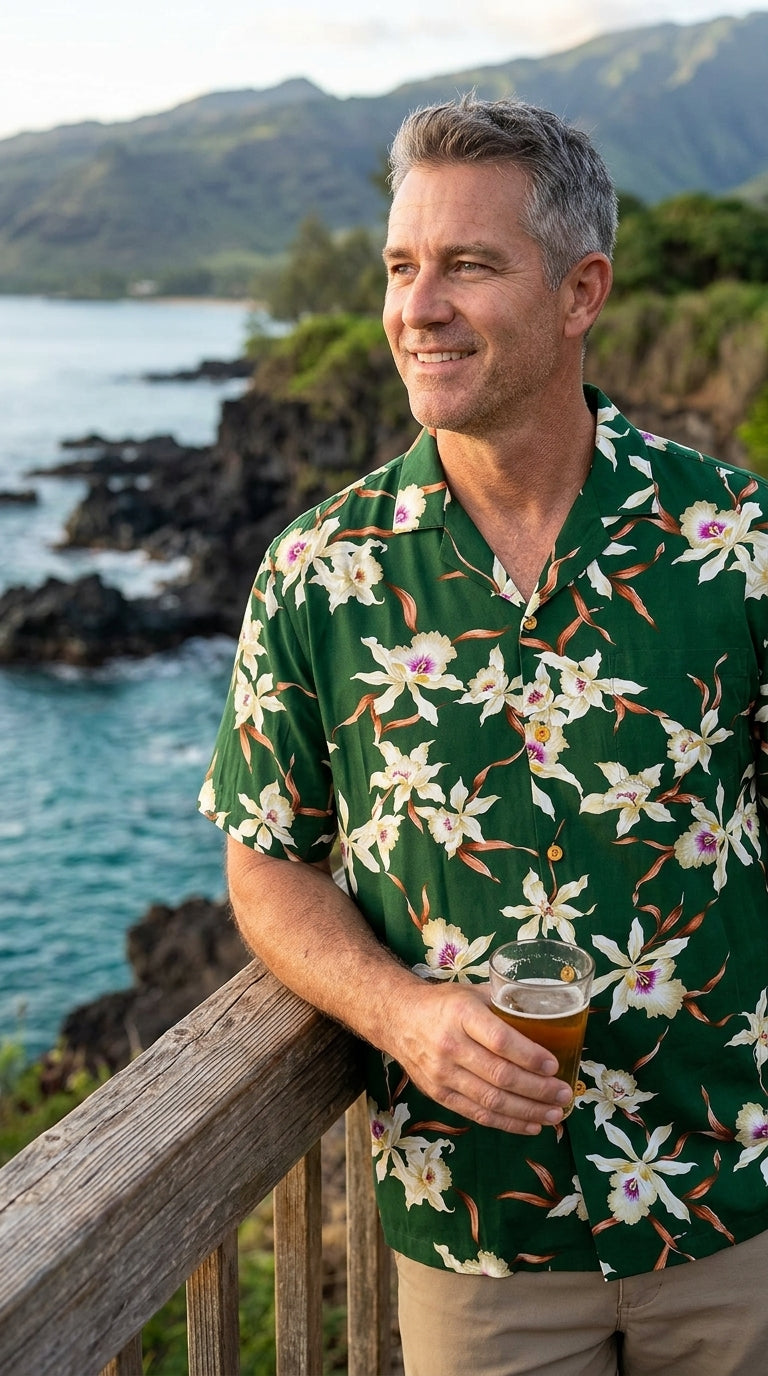 Paradise Found Men's Star Orchid Tom Selleck Magnum PI Hawaiian Shirt — Men's Rayon Shirts — Paradise Found