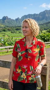 RJC Bird of Paradise Display Women's Hawaiian Camp Shirt – Rayon, Made in Hawaii