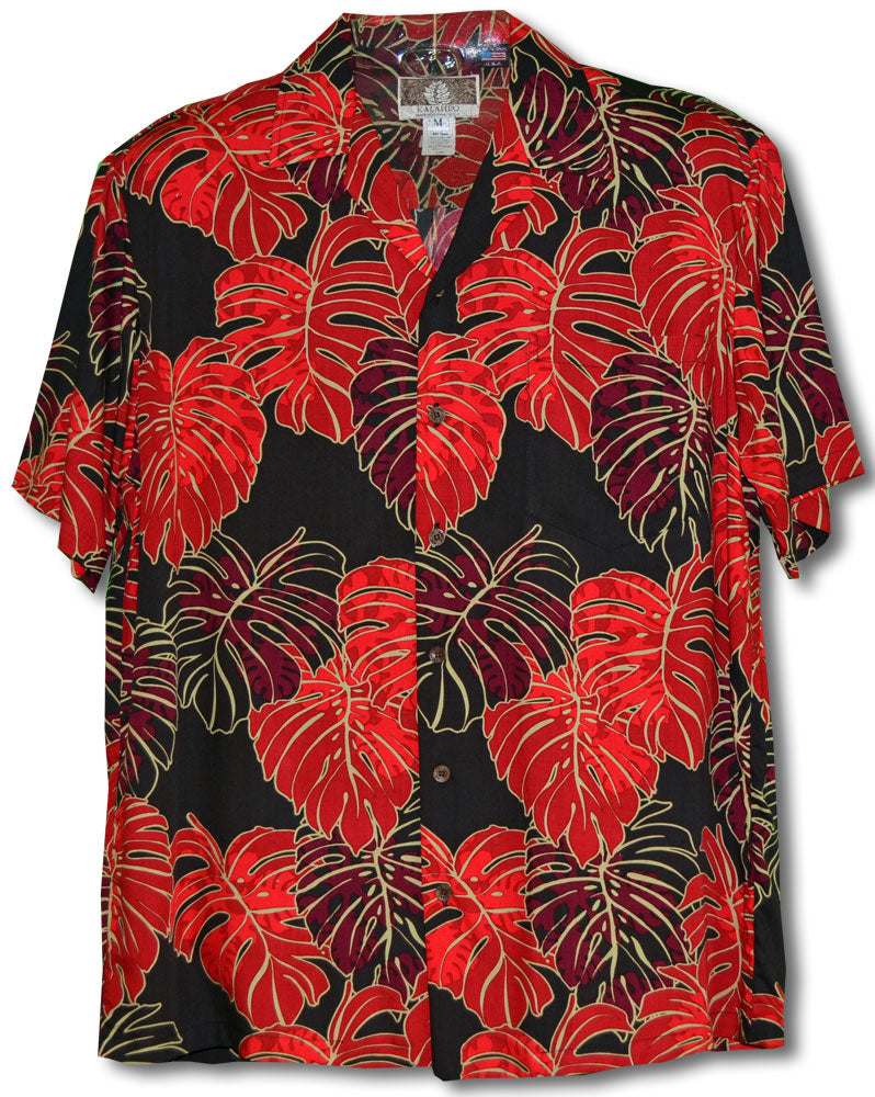 Red Monstera Christmas Leaf Men's Rayon Small Shirt