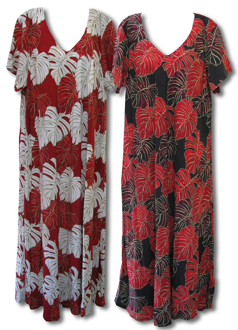Monstera Leaf V-Neck Evening Dress