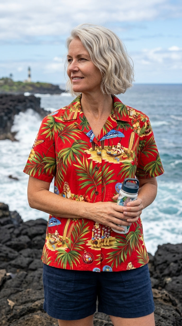 Christmas in Hawaii Women's Hawaiian Camp Shirt
