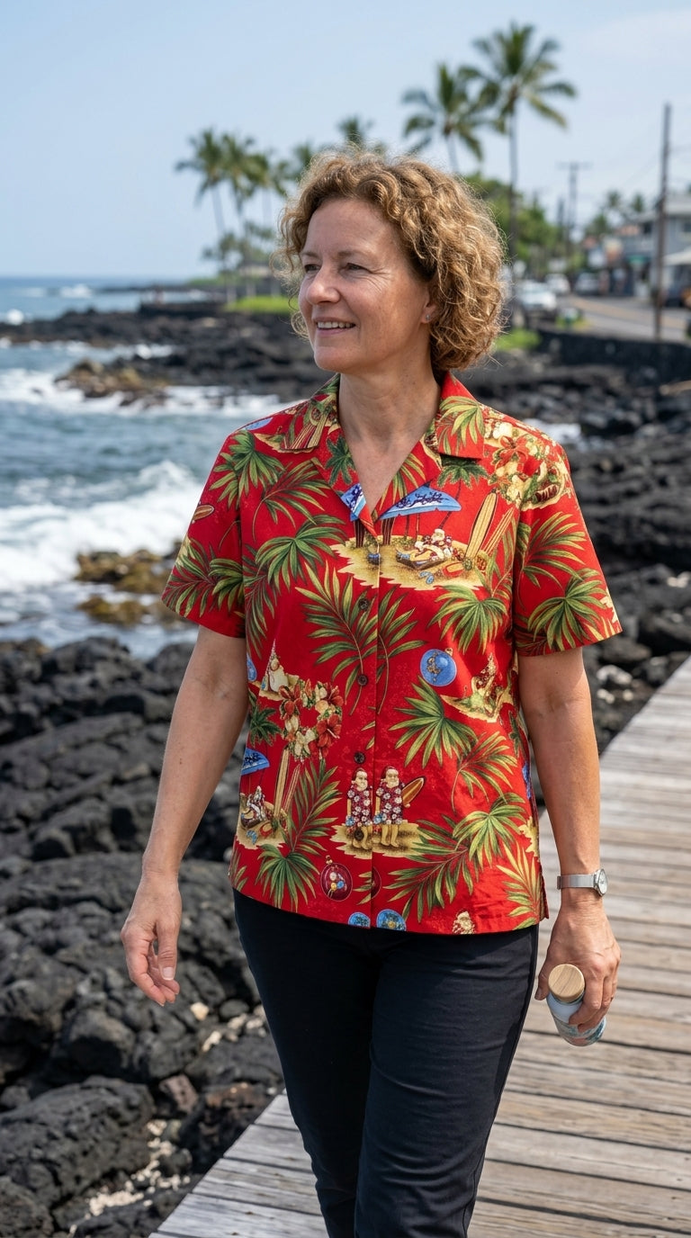 Christmas in Hawaii Women's Hawaiian Camp Shirt