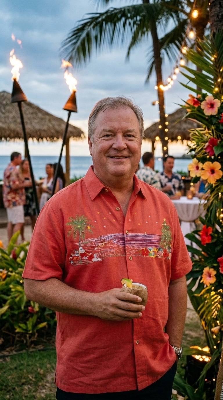 Christmas in Paradise Men's Embroidered Shirt