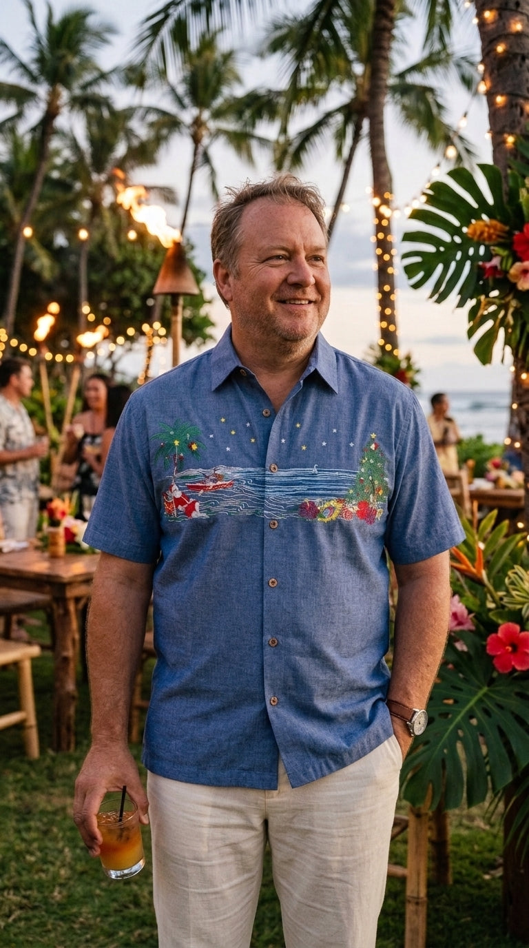 Christmas in Paradise Men's Embroidered Shirt