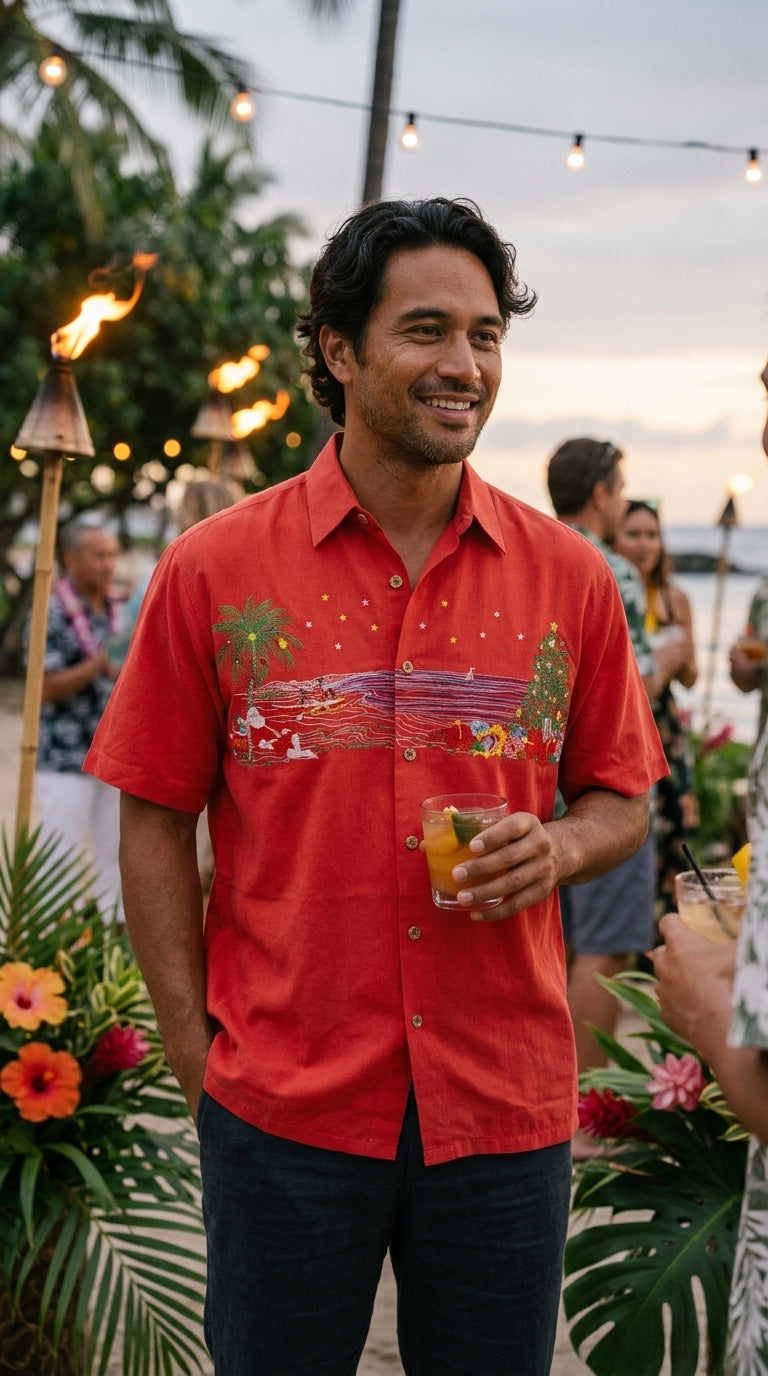 Christmas in Paradise Men's Embroidered Shirt