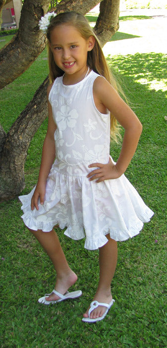 Classic Hibiscus Girl's Drop Waist Flare Dress