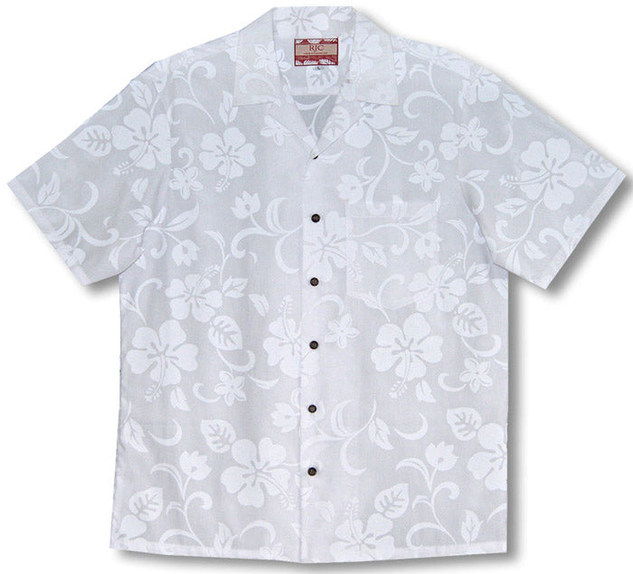 Classic Hibiscus Men's Wedding White Shirt