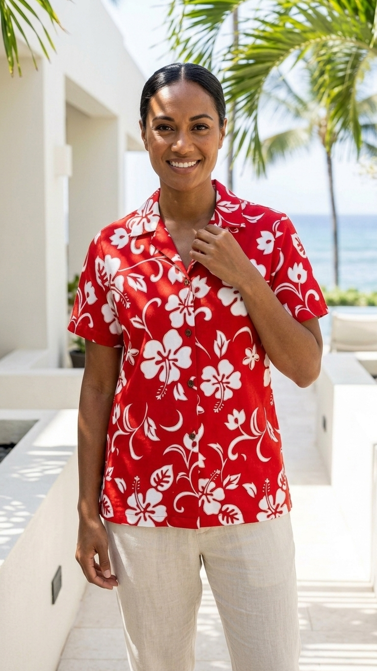 Classic Hibiscus Women's Hawaiian Camp Shirt
