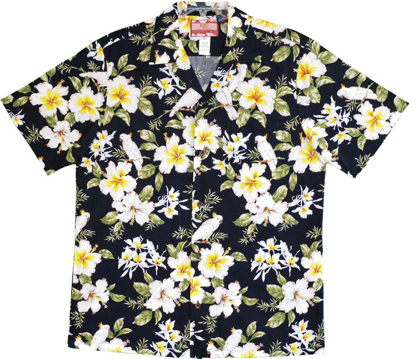 White Parrot Hibiscus Men's Shirt — Men's Cotton Shirts — RJC