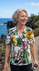 RJC Oriental Watercolor Women's Hawaiian Camp Shirt – Rayon, Made in Hawaii