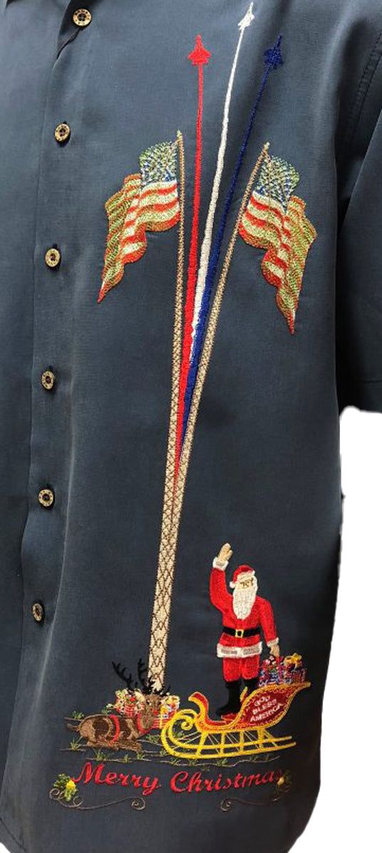 Merry Christmas U.S. Flags & Santa — Men's Embroidered Shirts — Bamboo Cay (view 5)