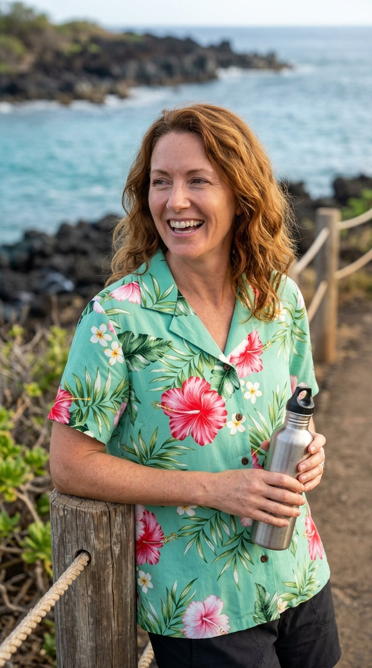 RJC Soft Pink Hibiscus Women's Hawaiian Camp Shirt – Rayon, Made in Hawaii