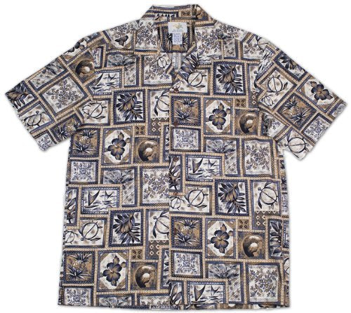 Block Honu (Tapa) men's Hawaiian shirt — Men's Cotton Shirts — Two Palms (view 9)