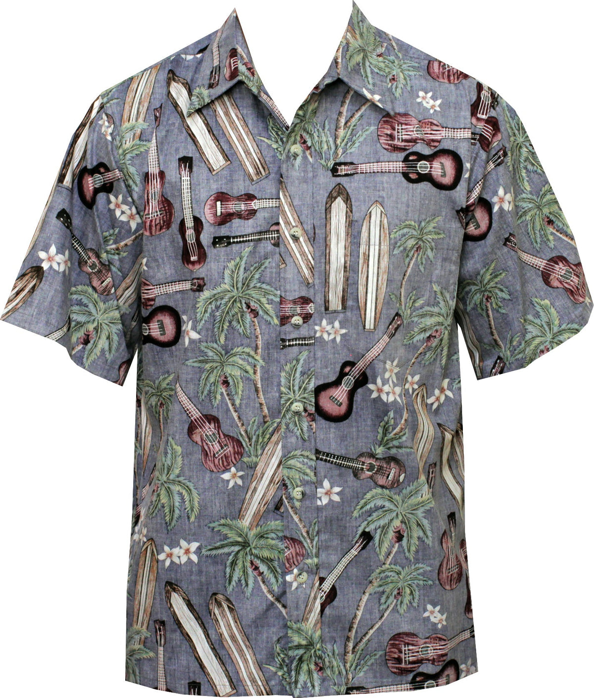 Palm Ukulele Men's Reverse Placket Front cotton Shirt — Men's Reverse Print Shirts — Go Barefoot (view 6)