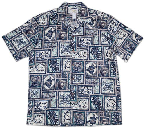 Block Honu (Tapa) men's Hawaiian shirt — Men's Cotton Shirts — Two Palms (view 7)