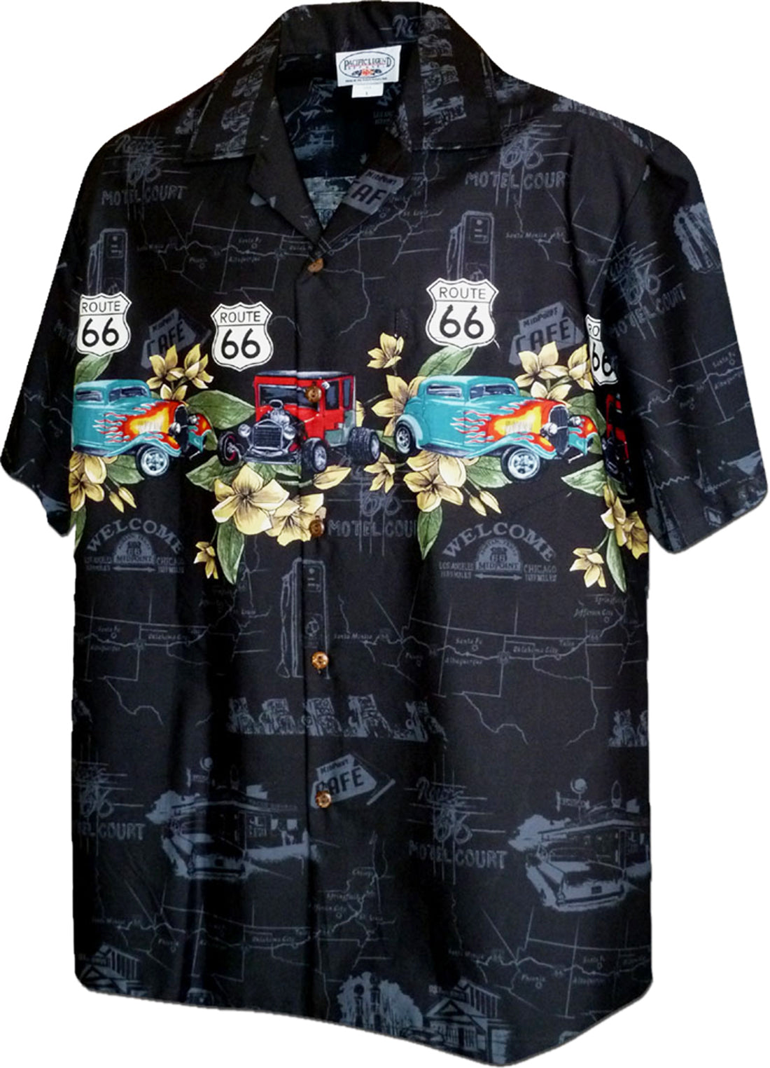 Rt 66 Flaming Roadsters Plumeria Men's Shirt — Men's Cotton Shirts — Pacific Legend (view 3)