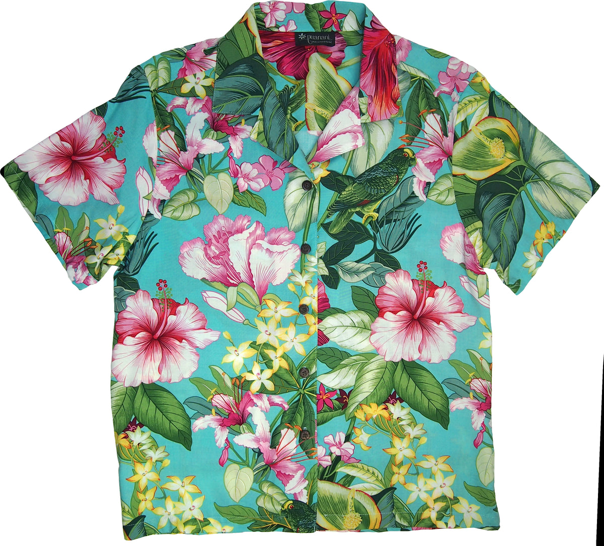 RJC Parakeet Lush Garden Women's Hawaiian Camp Shirt – Rayon, Made in Hawaii