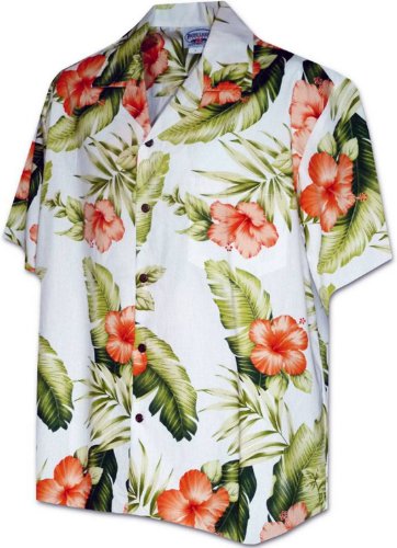 Great Orange Hibiscus Fern Men's Shirt — Men's Cotton Shirts — Pacific Legend (view 5)