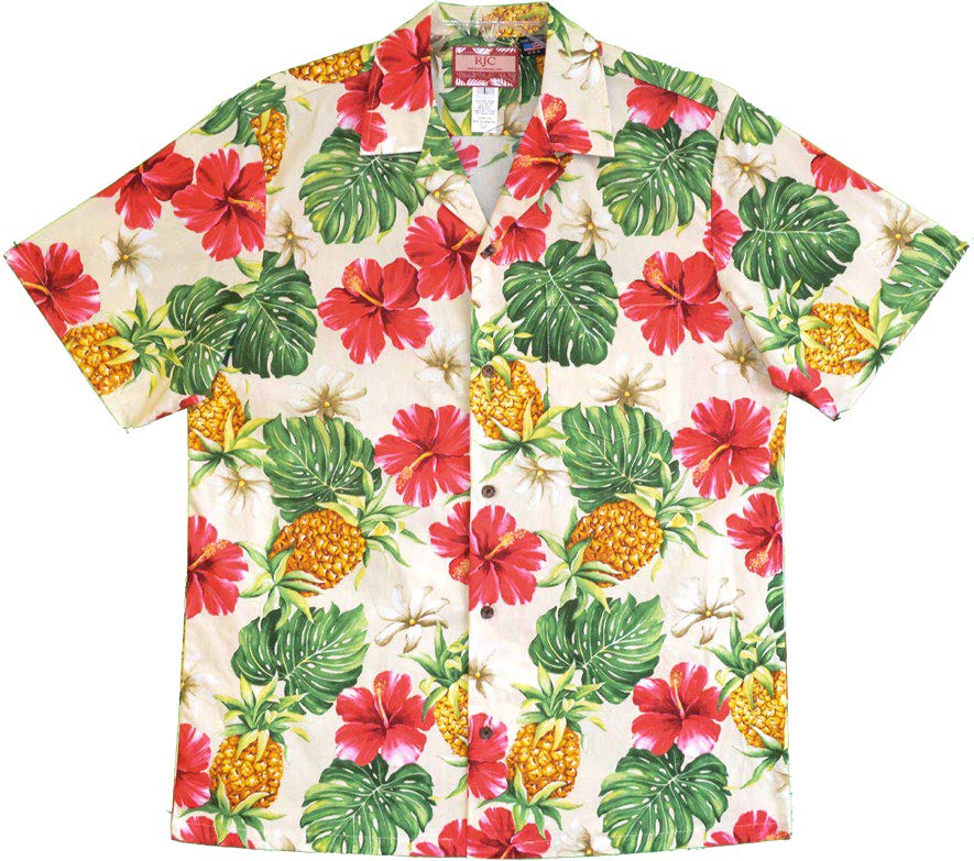 Red Hibiscus Golden Pineapples Men's Shirt — Men's Cotton Shirts — RJC (view 3)