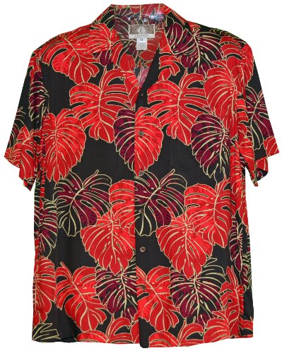 Red Monstera Christmas Leaf Men's Rayon Small Shirt — Men's Rayon Shirts — RJC (view 5)