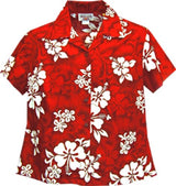 Shadow White Hibiscus women's fitted cotton — Women's Cotton Shirts — MauiShirts (view 11)