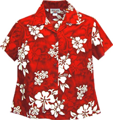 Shadow White Hibiscus women's fitted cotton — Women's Cotton Shirts — MauiShirts (view 11)
