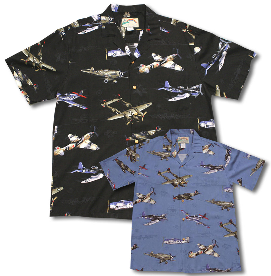 Fighter Airplanes WWII Men's vintage aloha shirt
