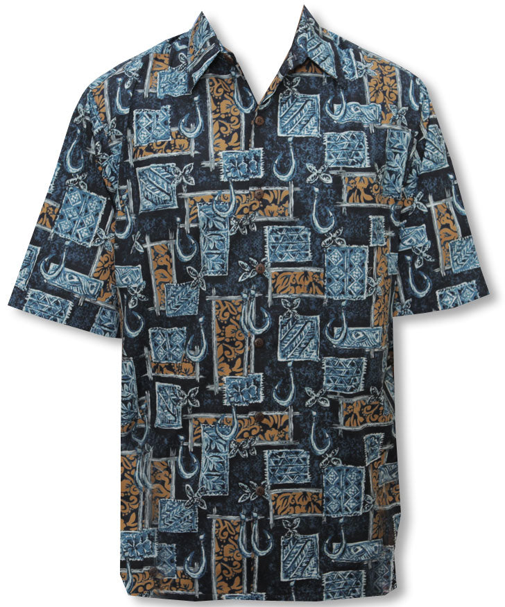 Fish Hooks Hawaiian Style Go Barefoot Cotton Aloha Shirt